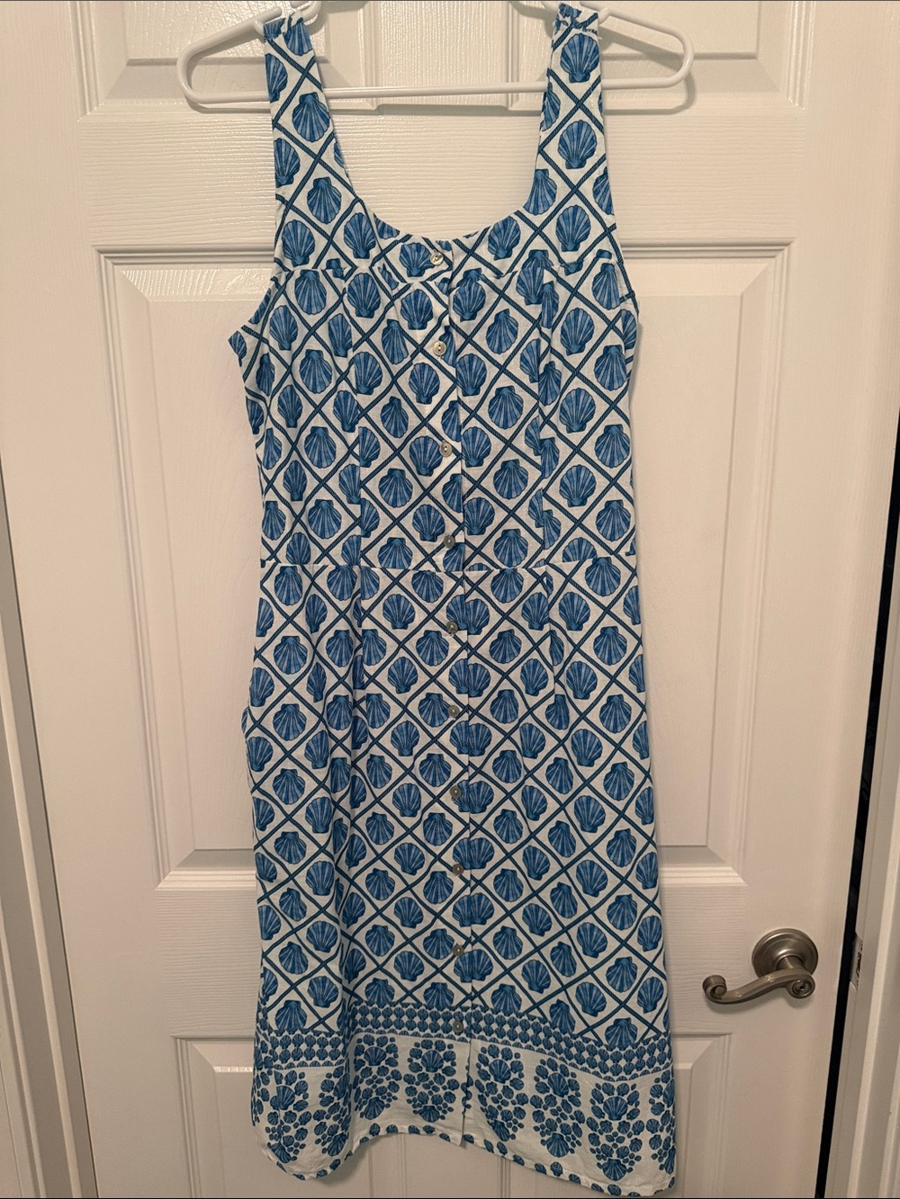 Blue Shell-Print Sleeveless Midi Dress
